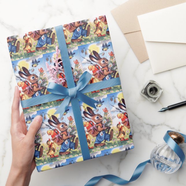 Retro vintage Easter bunny Holiday party Wrapping Paper (Gifting)
