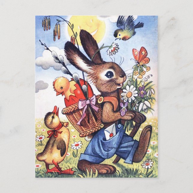 Retro vintage Easter bunny Holiday postcard (Front)