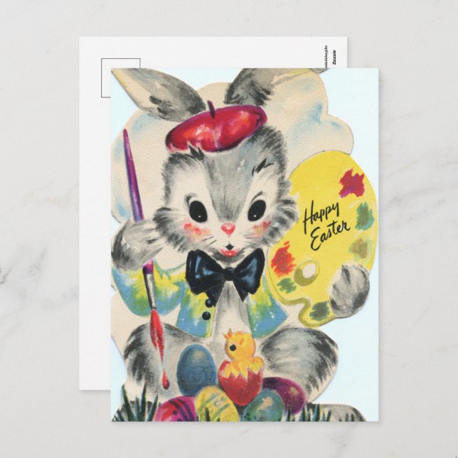 retro vintage Easter bunny Holiday Postcard (Front/Back)
