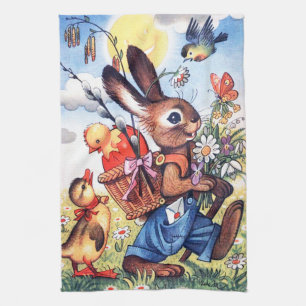 retro vintage Easter bunny Holiday Tea Towel