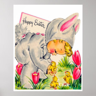 retro vintage Easter bunny kid decor poster