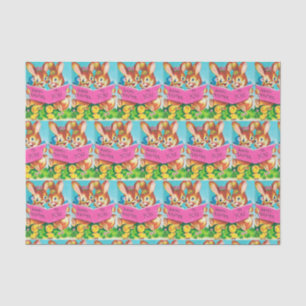 retro vintage Easter bunny tiled party Tissue Paper