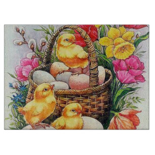 retro vintage Easter chicks Holiday eggs Cutting Board