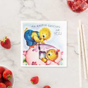 retro vintage Easter chicks party Napkin