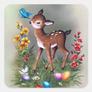 Retro vintage Easter deer Holiday sticker