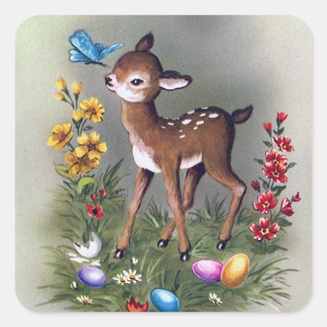 Retro vintage Easter deer Holiday sticker (Front)