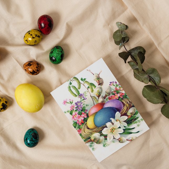retro vintage Easter egg basket Holiday postcard (Creator Uploaded)