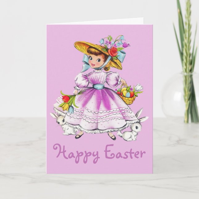 Retro/Vintage Easter Girl Holiday Card (Front)
