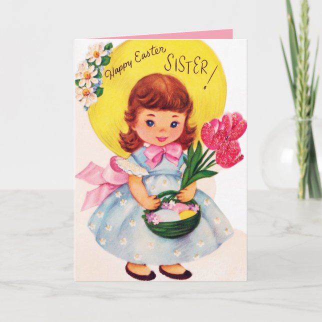 Retro vintage Easter Sister Holiday Card (Front)