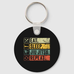 Retro Vintage Eat Sleep Jiu Jitsu Repeat Martial Key Ring
