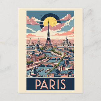 Retro Vintage Eiffel Tower Paris France Seine Postcard