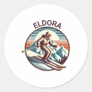 Retro Vintage Eldora Colorado Ski Resort Winter Sk Classic Round Sticker