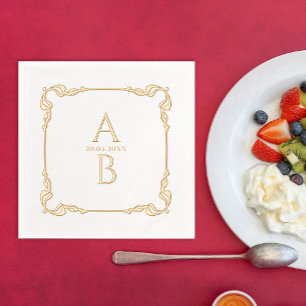 Retro Vintage Elegant Royal Date And Monogram Foil Napkins
