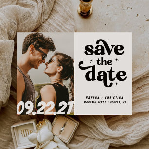 Retro Vintage Elegant Script Photo Wedding Save The Date