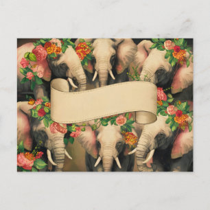 Retro Vintage Elephants Writable Postcard