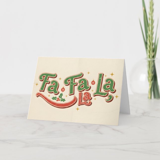 Retro Vintage Fa La La Christmas Holiday Card (Front)