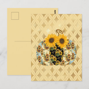 Retro Vintage Fall Sunflower Pumpkin Post Card