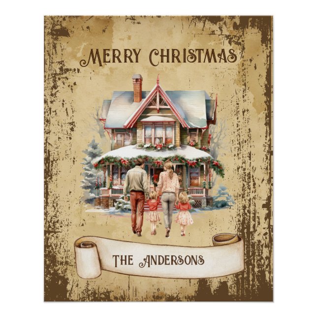 Retro Vintage Family New House Merry Christmas Poster (Front)