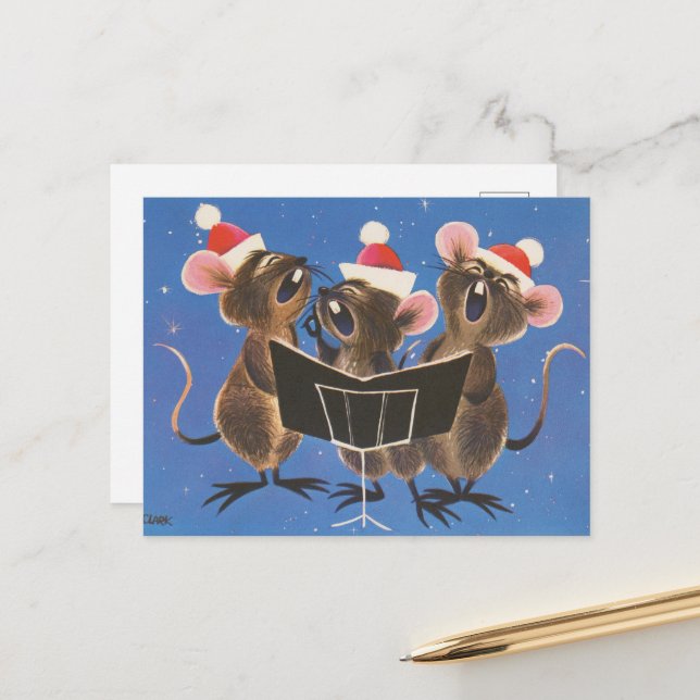 retro vintage festive Christmas mice Postcard (Front/Back In Situ)