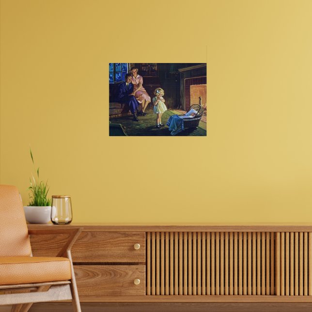 retro vintage fireplace Family Poster (Living Room 2)