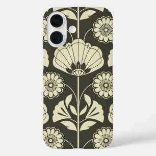 Retro Vintage Floral Black and White iPhone 16 Case