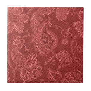Retro Vintage Floral Cranberry Red Tile