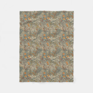Retro, vintage, floral, field of wildflowers fleece blanket