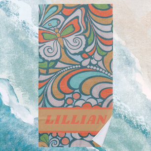 Retro Vintage Floral Modern Pattern Beach Towel