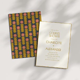 Retro Vintage Floral Navy Mustard Couples Shower Invitation