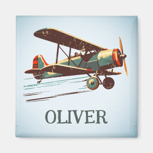 Retro Vintage Flying Biplane Personalised Magnet