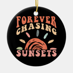 Retro Vintage Forever Chasing Sunsets Summer Vacat Ceramic Tree Decoration