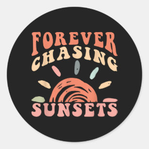 Retro Vintage Forever Chasing Sunsets Summer Vacat Classic Round Sticker