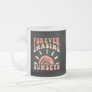 Retro Vintage Forever Chasing Sunsets Summer Vacat Frosted Glass Coffee Mug