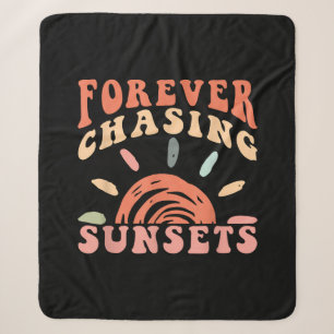 Retro Vintage Forever Chasing Sunsets Summer Vacat Sherpa Blanket