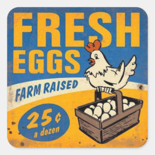 Retro Vintage Fresh Farm Eggs Chicken Square Sticker