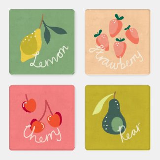 Retro Vintage Fruit Mix & Match Coaster Set