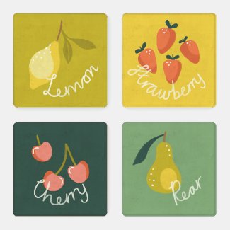 Retro Vintage Fruit Mix & Match Green Coaster Set