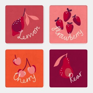 Retro Vintage Fruit Mix & Match Pink Coaster Set