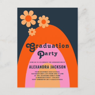 Retro Vintage Funky Graduate Party Invitation Postcard