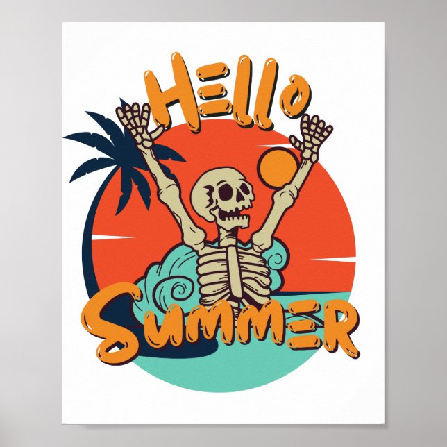 Retro Vintage Funny Skeleton Hello summer Poster (Front)