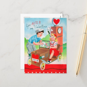 retro vintage gas station Valentine Holiday Postcard