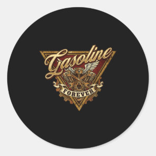 Retro Vintage Gasoline Forever Mens Car Mechanic  Classic Round Sticker