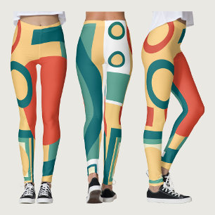 Retro vintage geometric risograph, risoprint  leggings