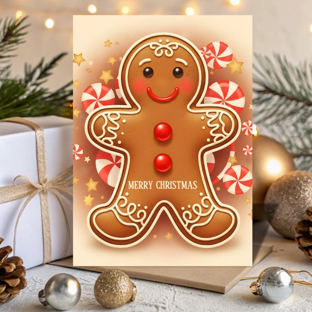 Retro Vintage Gingerbread Joy Christmas Holiday Card (Creator Uploaded)