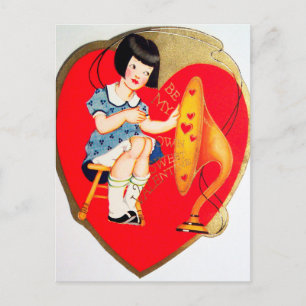 Retro Vintage girl Holiday postcard