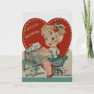 Retro Vintage Girl Typist Custom Valentine's Day Holiday Card