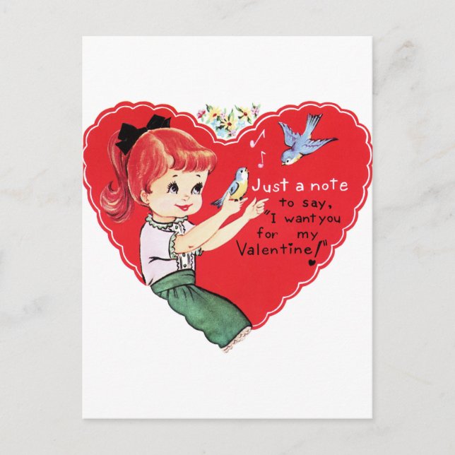Retro Vintage Girl Valentine Holiday postcard (Front)
