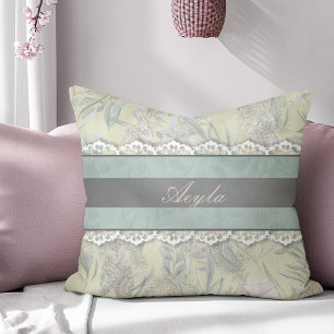 Retro Vintage Girly Floral Monogram Name Cushion