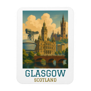 Retro Vintage Glasgow Scotland Cityscape Travel Magnet
