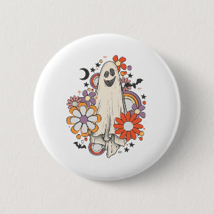 Retro Vintage Gnoovy Halloween Colours Flower Ghos 6 Cm Round Badge